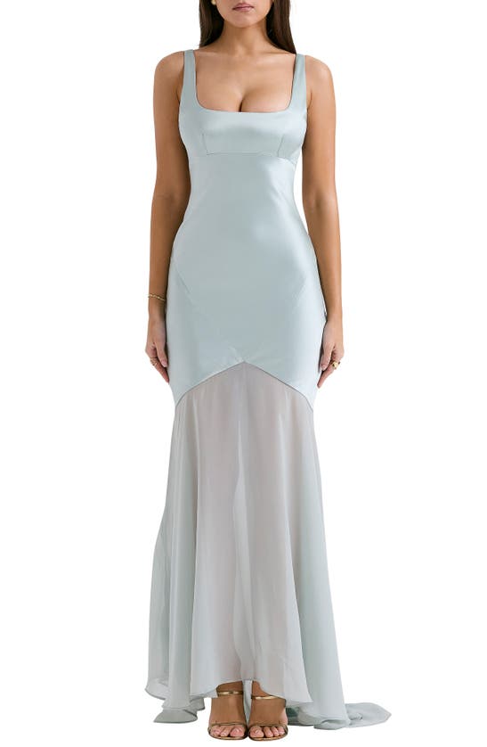HOUSE OF CB HOUSE OF CB VITTORIA PANELED SATIN & CHIFFON GOWN