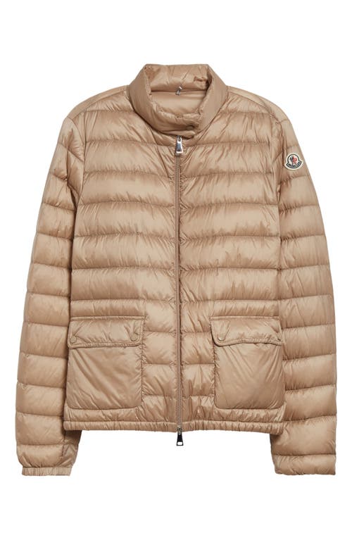Moncler Lans Channel Quilted Down Moto Jacket In Faded Beige
