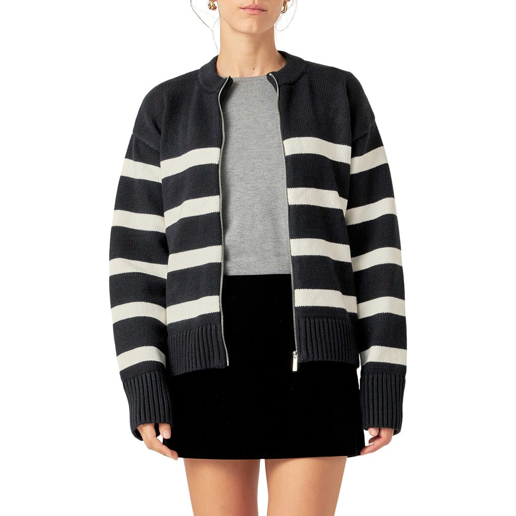 English Factory Crew-neck Zip-up Sweater Jacket In Black