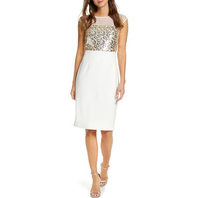 Vince Camuto Sequin Body-Con Dress, Ivory