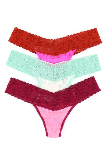 Shop Hanky Panky Low Rise Lace Thongs In Apin/rpuo Ivo3/mspg Pfriz
