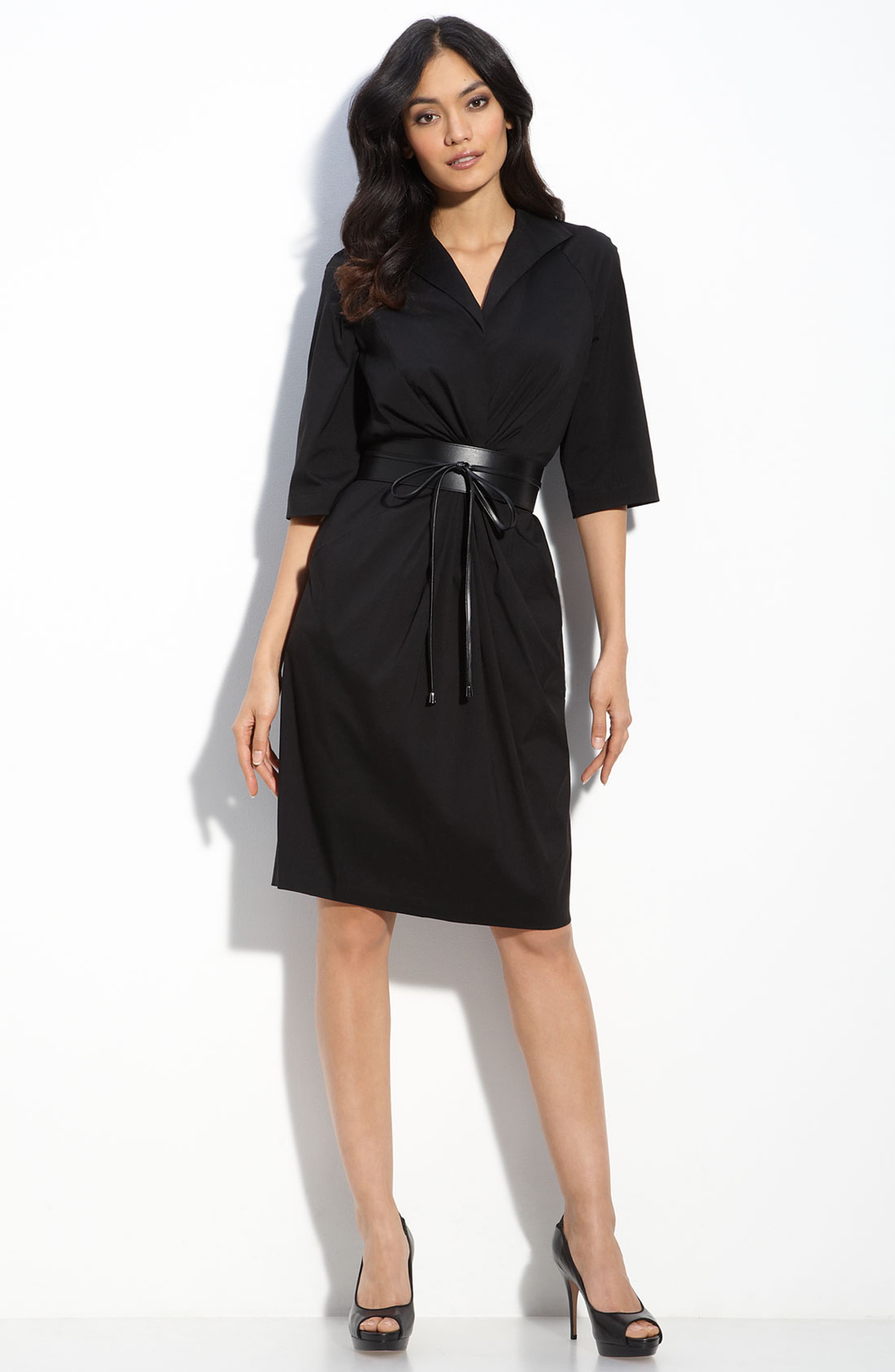 Lafayette 148 New York Belted Ruched Shirtdress | Nordstrom