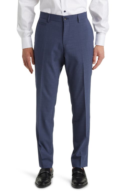 BOSS Genius Solid Stretch Wool Blend Flat Front Dress Pants in Navy
