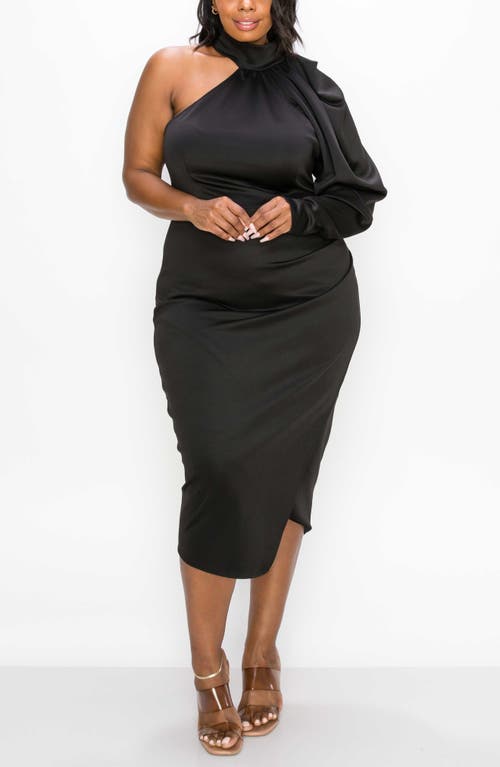 L I V D Gigi One-shoulder Long Sleeve Midi Dress In Black