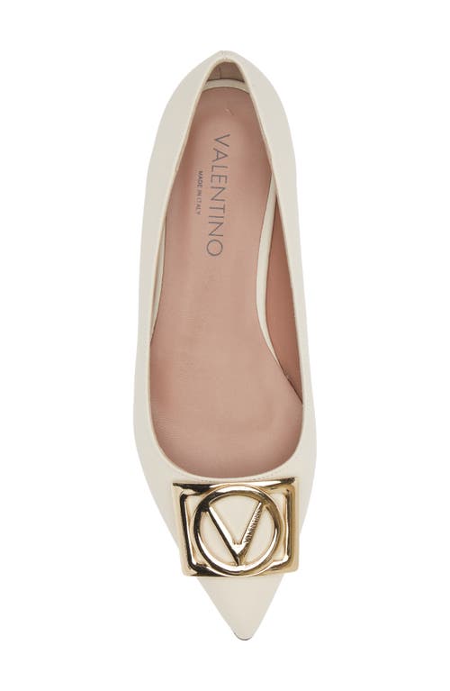 Valentino By Mario Valentino Flora Logo Buckle Pointed Toe Flat In Cream