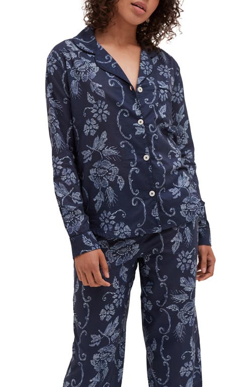 Shop Desmond & Dempsey Long Sleeve Cotton Pajamas In Dorothea Navy