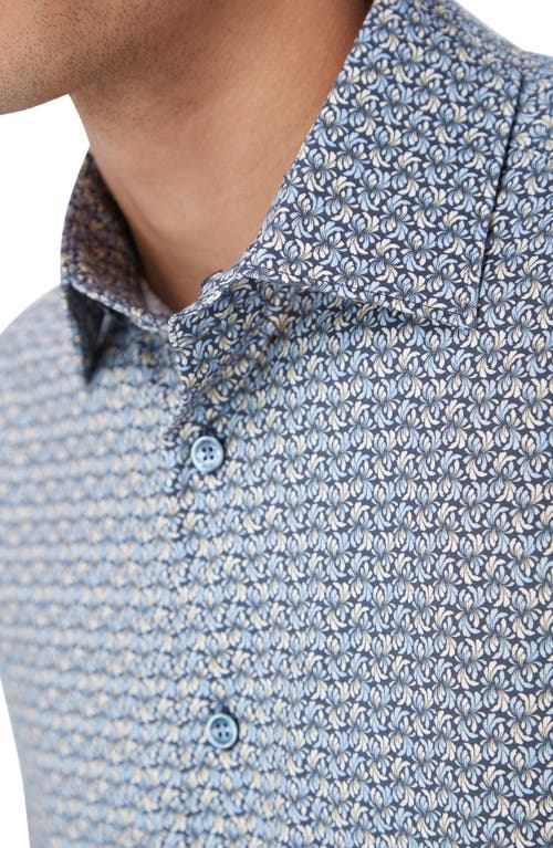 Shop Bugatchi Miles Ooohcotton® Abstract Print Short Sleeve Button-up Shirt In Dusty Blue