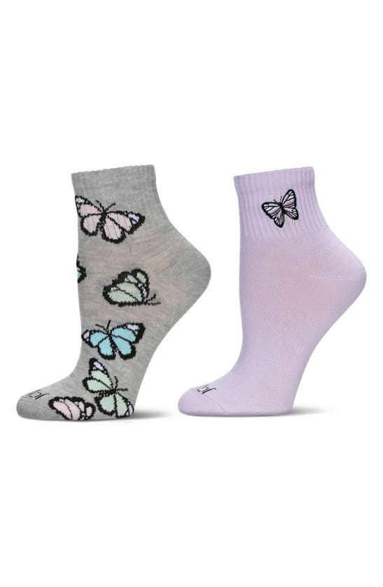 Memoi Assorted 2-pack Decorative Athletic Quarter Socks In Charcoal Grey/ Lavender