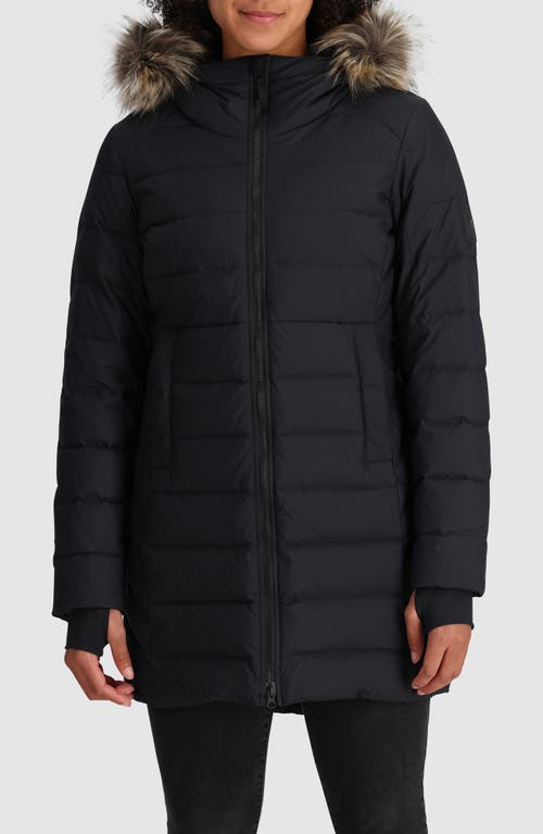 Shop Outdoor Research Coze Lux 700 Fill Power Down Parka With Faux Fur Trim Hood In Black