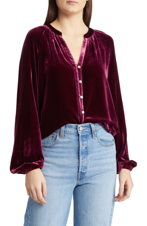 Faherty Naomi Velvet Button-Up Shirt in Maroon Banner