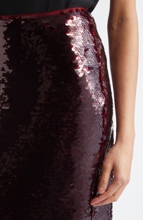 Shop Emilia Wickstead Kazu Sequin Column Midi Skirt In Burgundy