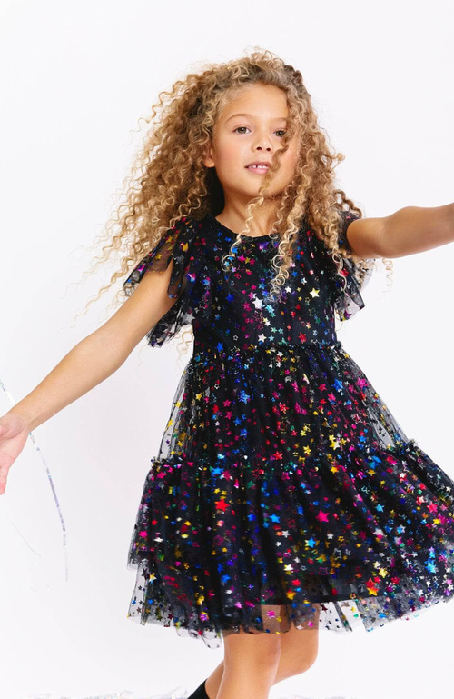 Shop Lola + The Boys Shining Rainbow Star Tulle Dress In Multicolor