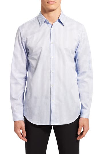 Shop Theory Irving Stretch Stripe Button-up Shirt In Olympic/white