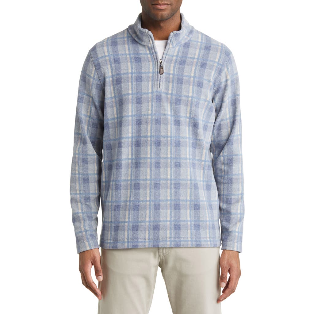 Johnston & Murphy Plaid Print Fleece Quarter Zip Pullover in Blue Plaid