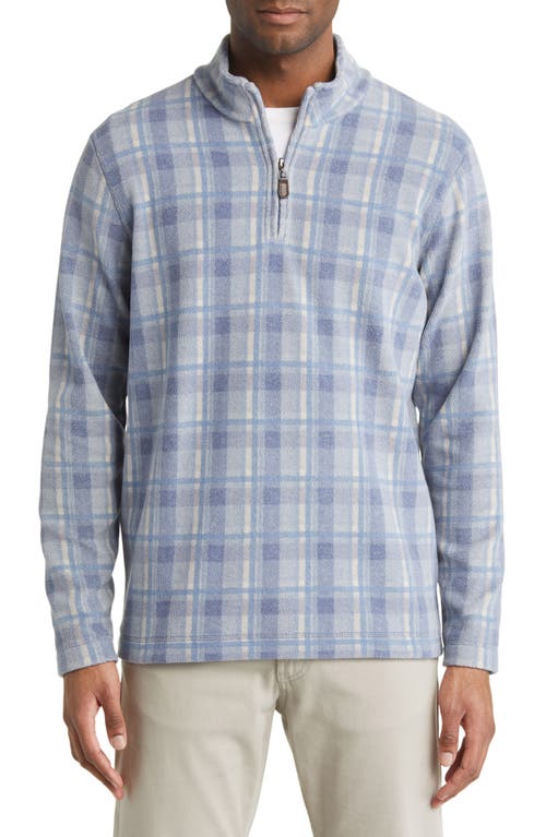 Johnston & Murphy Plaid Print Fleece Quarter Zip Pullover in Blue Plaid