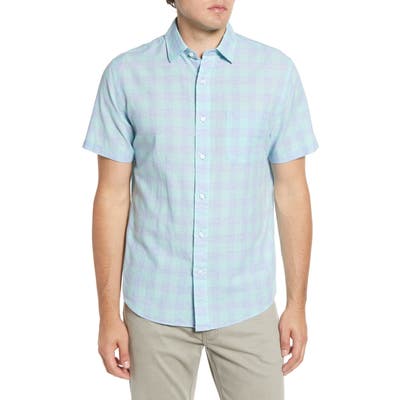 Faherty Regular Fit Check Short Sleeve Stretch Cotton & Linen Button-Up Sport Shirt