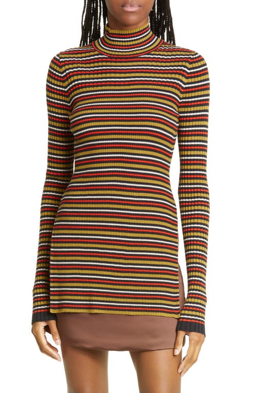 Proenza Schouler White Label Stripe Turtleneck Silk & Cotton Sweater in Vermillion Multi