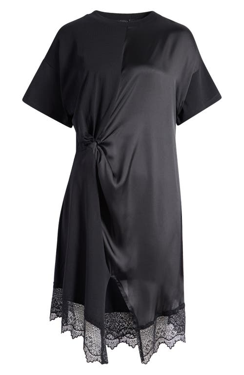 Shop Allsaints Lana Mixed Media Lace Trim T-shirt Minidress In Black