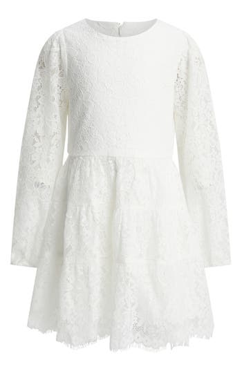 Bardot Junior Kids' Sienna Long Sleeve Tiered Lace Party Dress In White