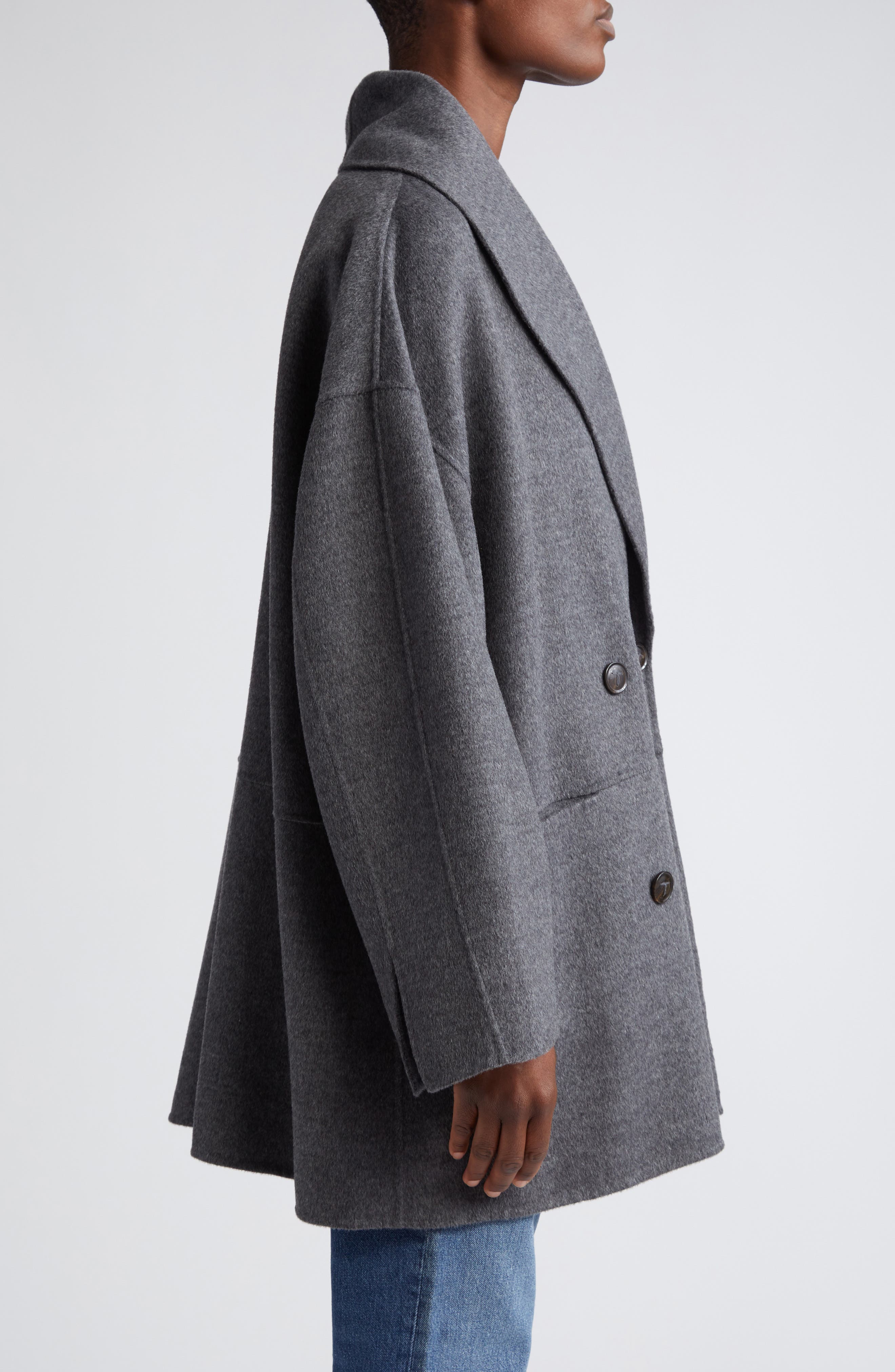 Totême Relaxed Fit Double Face Wool Peacoat in Concrete Smart Closet