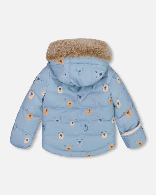 Shop Deux Par Deux Baby Boy's Two Piece Baby Snowsuit Blue Printed Bear Face And Doe