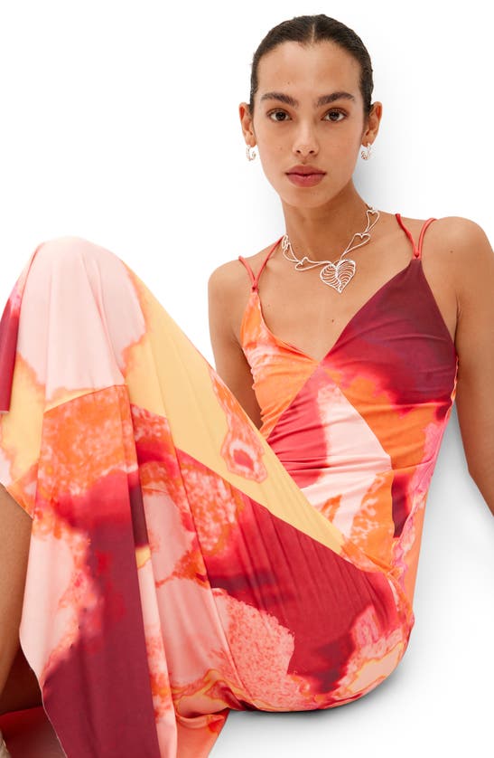 Desigual Out-of-focus Midi Slip Dress In Orange