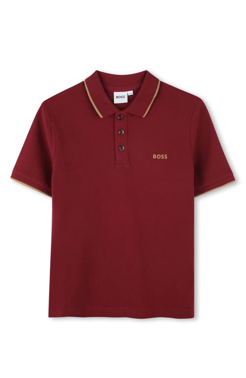 BOSS Kidswear Kids' Tipped Cotton Piqué Polo in Crimson 