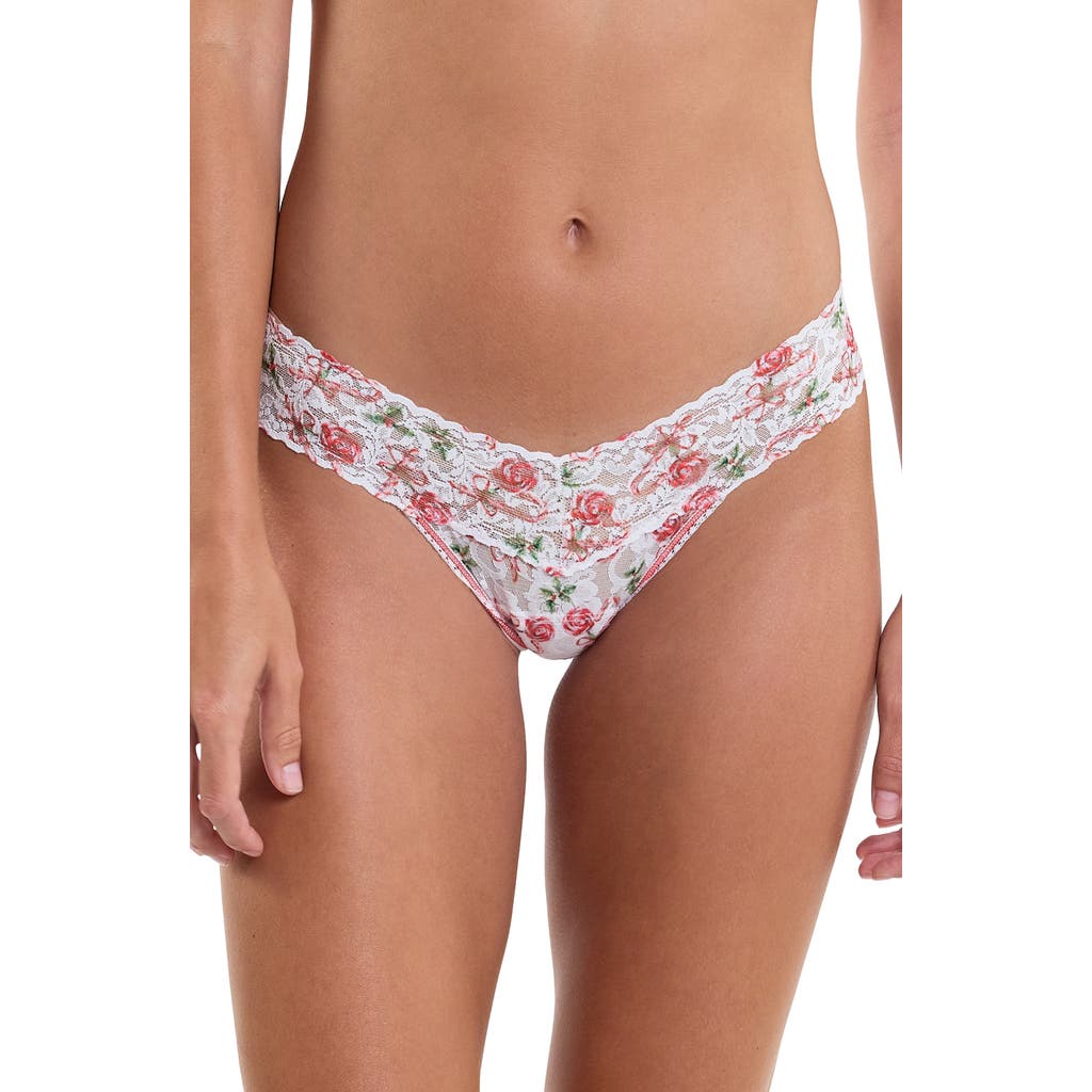 Hanky Panky Printed Signature Lace Low Rise Thong In Something Sweet White