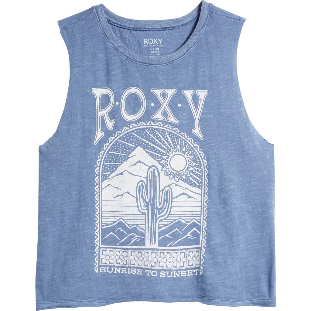 Roxy Saguaro Cotton Graphic Muscle Tee In Bijou Blue