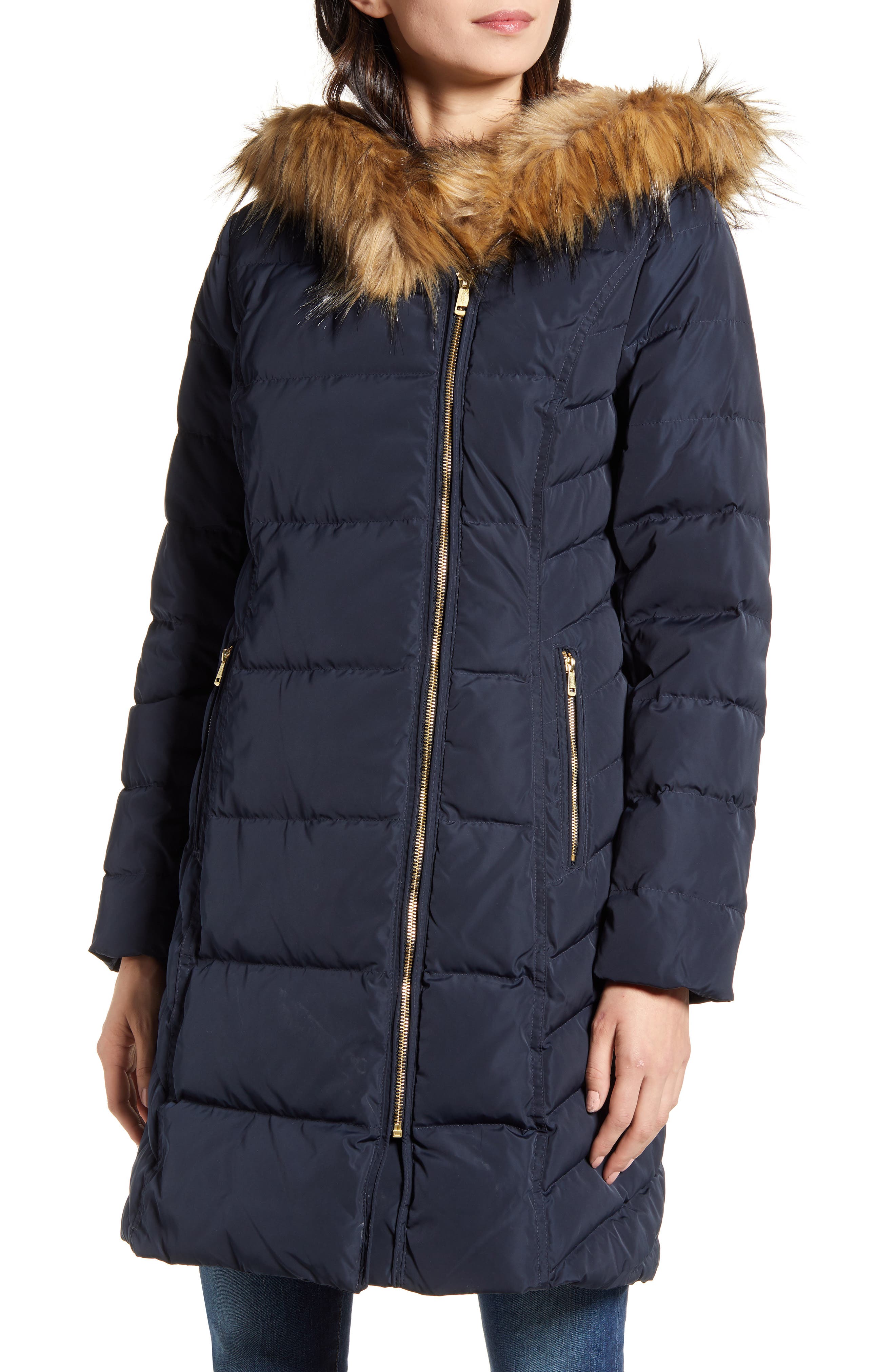 cole haan belted faux fur hood coat