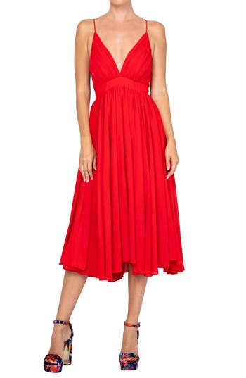 Meghan La Women's Enchanted Garden Floral Chiffon Midi Dress In Cherry