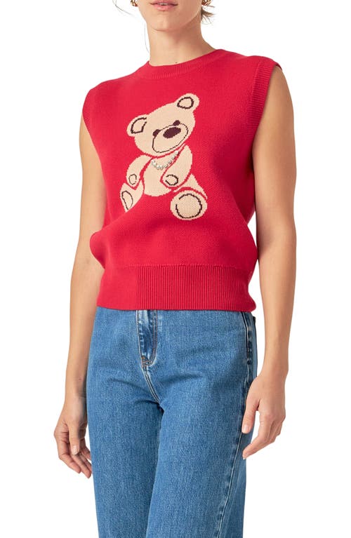 English Factory Rhinestone Detail Teddy Bear Sweater Vest In Cranberry