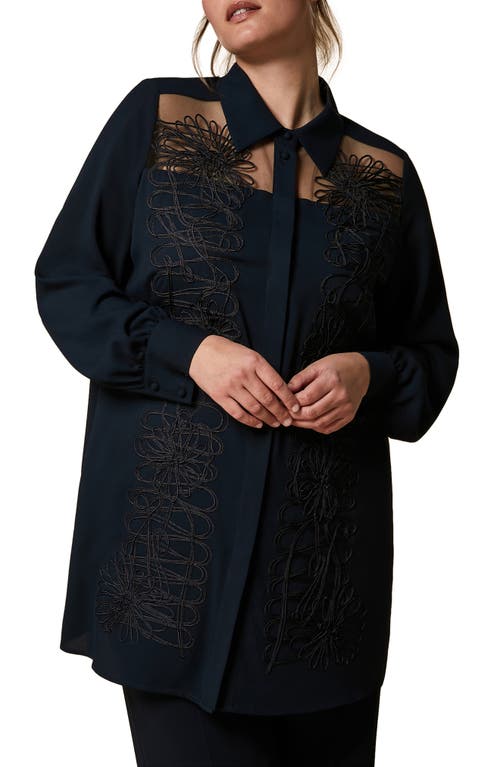 Embroidered Crepe Tunic in Midnightblue