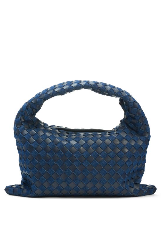 Shop Bottega Veneta Small Hop Intrecciato Leather & Denim Hobo Bag In Abyss Indigo