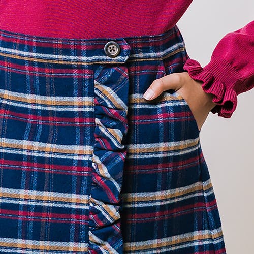 Shop Hope & Henry Girls' Flannel Ruffle Skirt, Kids In Navy Autumn Plaid