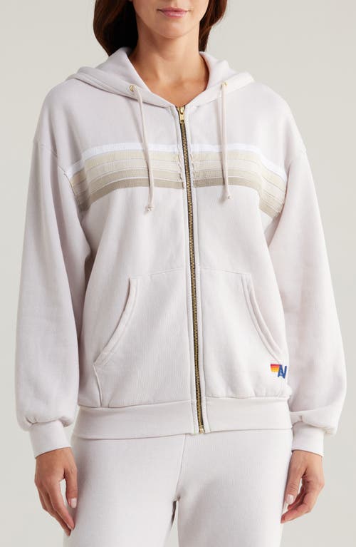 Aviator Nation 5-stripe Zip Hoodie In Dove Grey/white Grey
