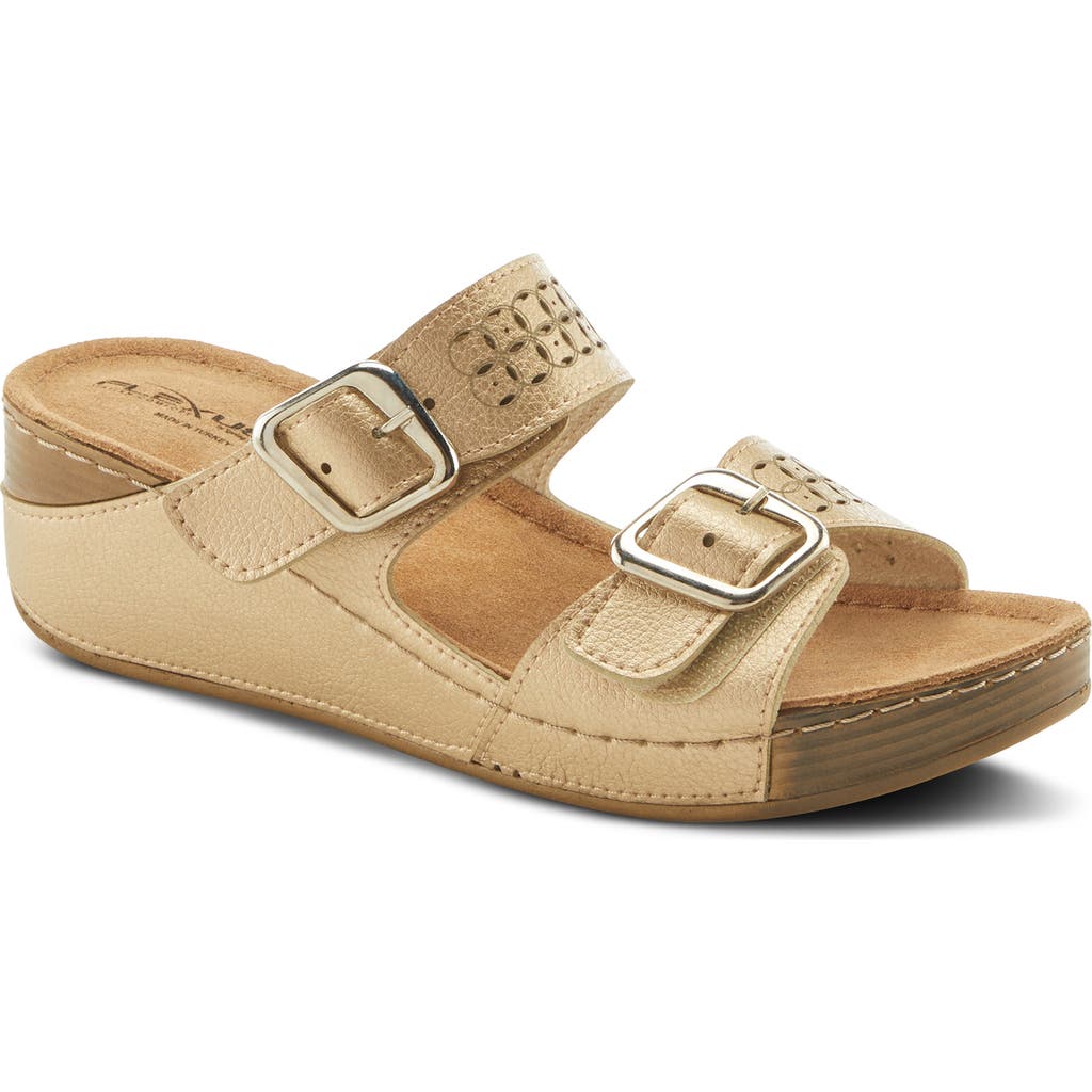 Flexus By Spring Step Thrume Wedge Slide Sandal In Soft Gold