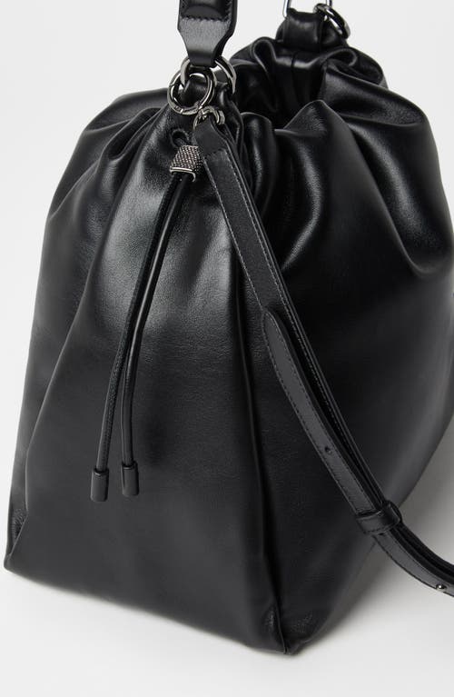 Shop Brunello Cucinelli Soft Leather Bucket Bag With Monili In Black