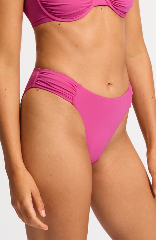 Shop Seafolly Ruched High Cut Bikini Bottoms In Hot Pink