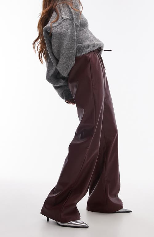 Shop Topshop Faux Leather Wide Leg Drawstring Pants In Burgundy