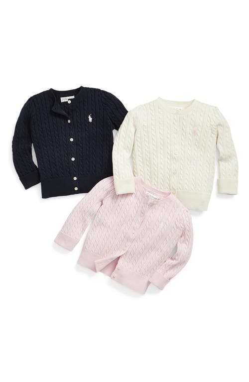 Shop Ralph Lauren Cotton Mini Cable Cardigan In Hint Of Pink