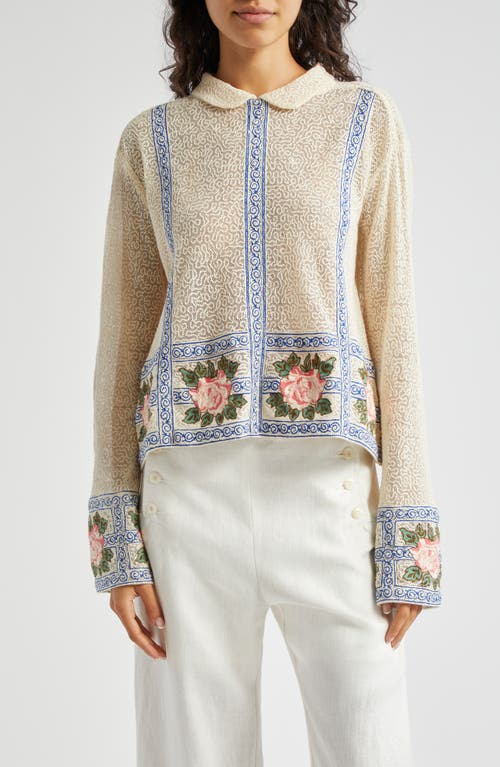 Shop Bode Bourbon Rose Embroidered Semisheer Cotton Top In Yellow Multi