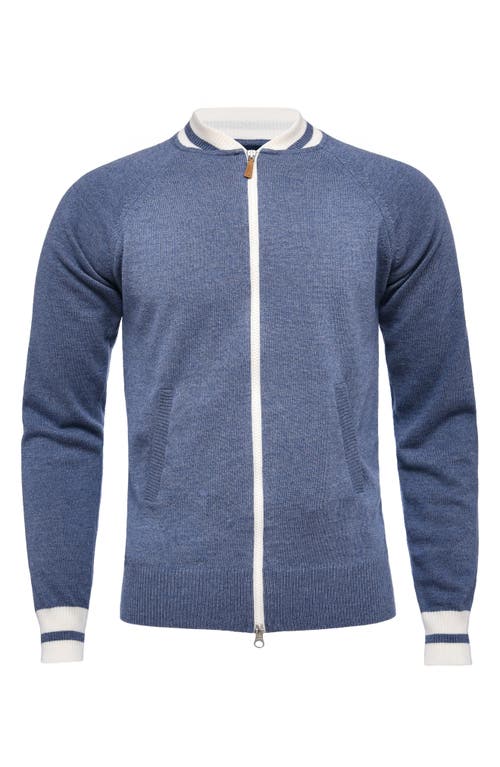 Emanuel Berg Wool & Cotton Zip Cardigan in Medium Blue