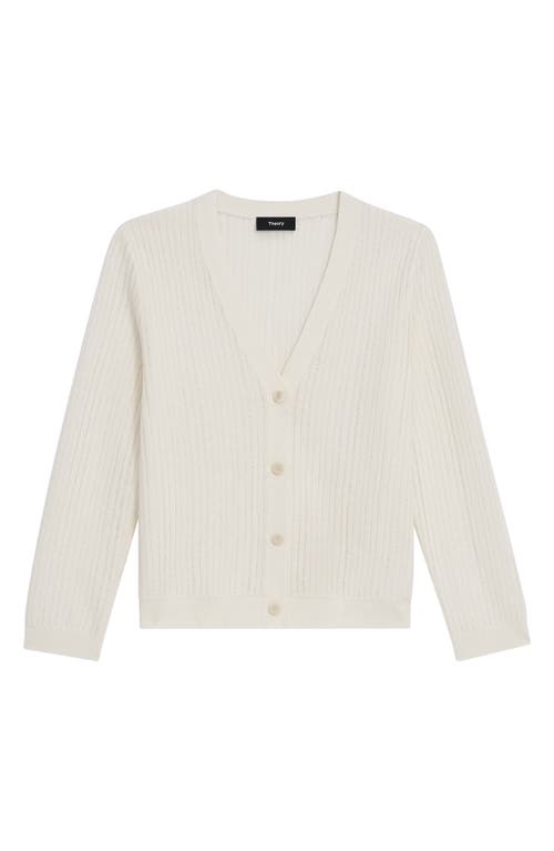 Shop Theory Crop Linen Blend Cardigan In Bone