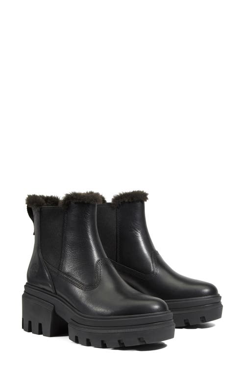 Timberland Everleigh Faux Fur Lined Platform Chelsea Boot Black Full Grain at Nordstrom,