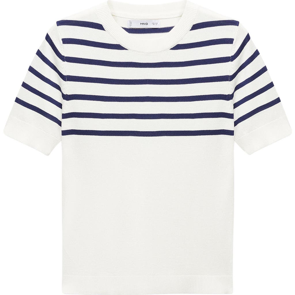 Mango Stripe Short Sleeve Sweater In Blue