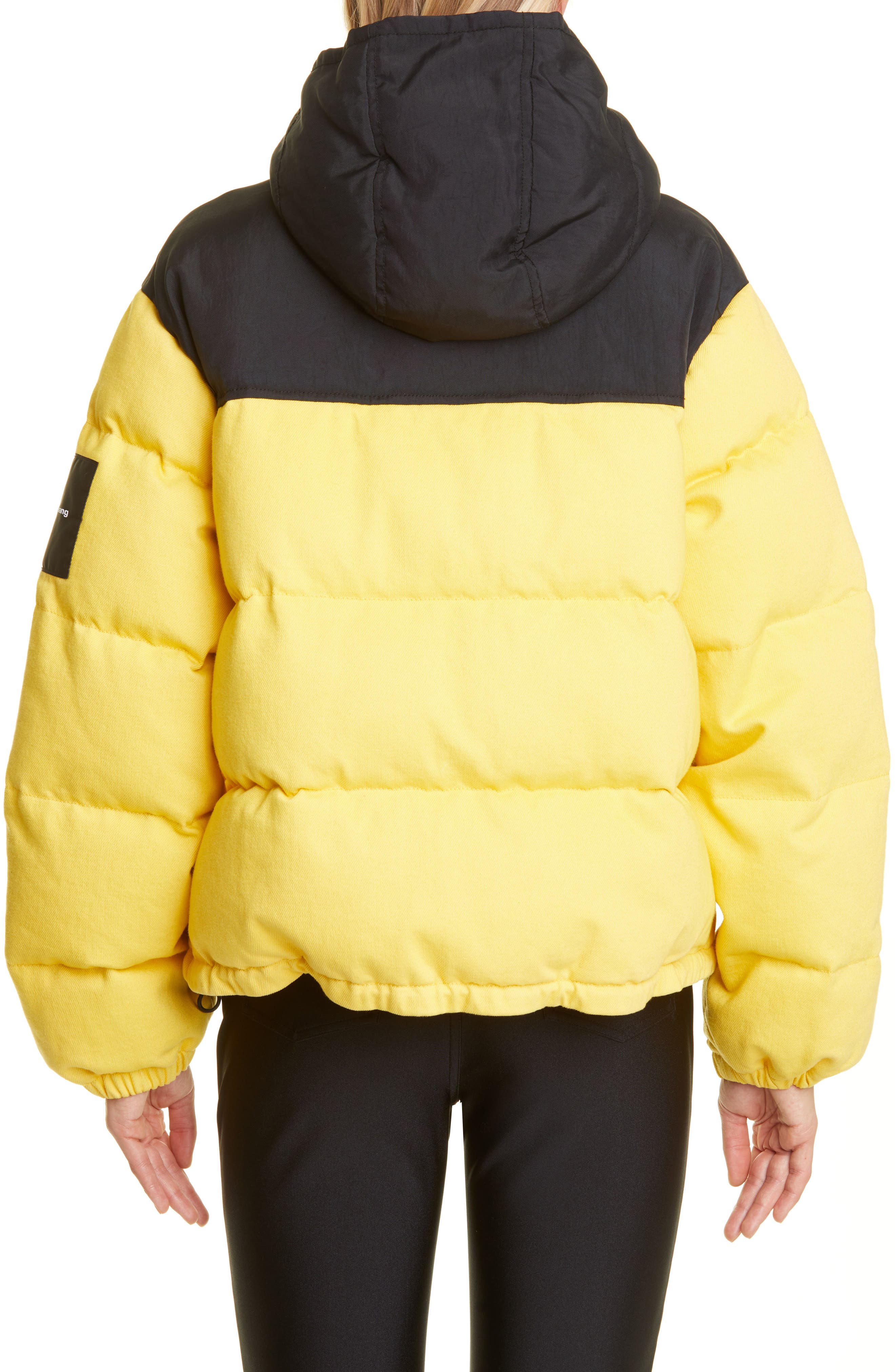 Alexander Wang Colorblock Hooded Denim Puffer Jacket in Yellow at Nordstrom, Size Medium