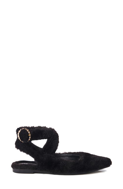 Free People Parisa Faux Shearling Ankle Strap Flat In Black Shearling