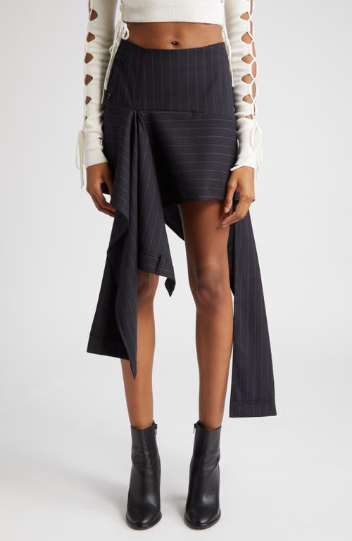 Pinstripe Deconstructed Trouser Stretch Wool Skirt in Midnight
