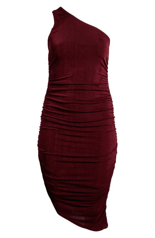 Shop 24seven Comfort Apparel One-shoulder Asymmetric Body-con Midi Dress In Wine